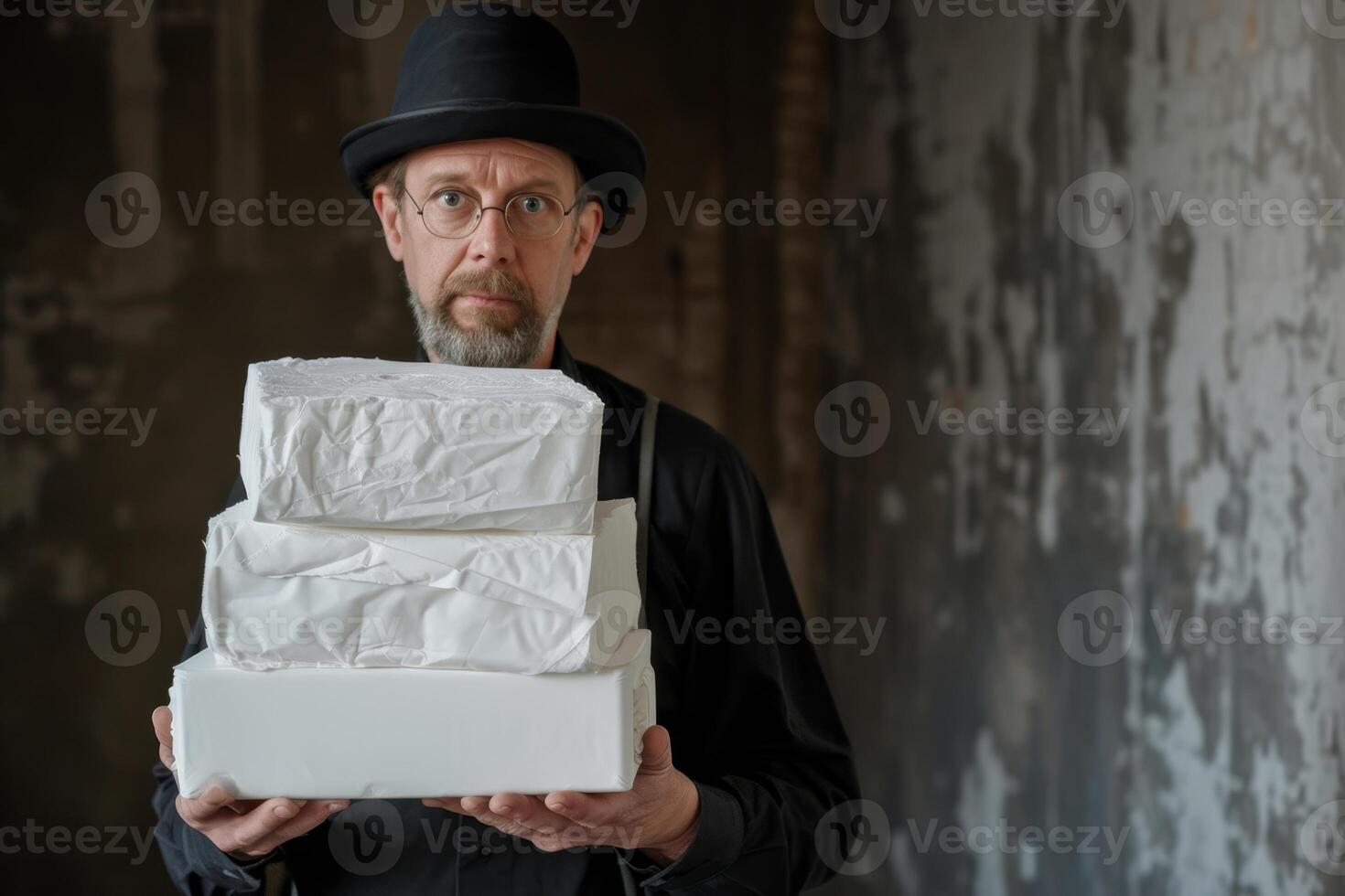 AI generated A man in the room with toilet paper in his hands photo