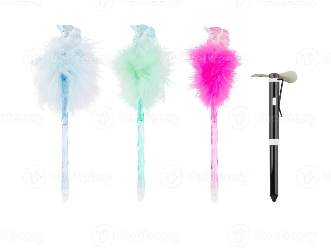 Feather pen set cut out isolated white background with clipping path photo