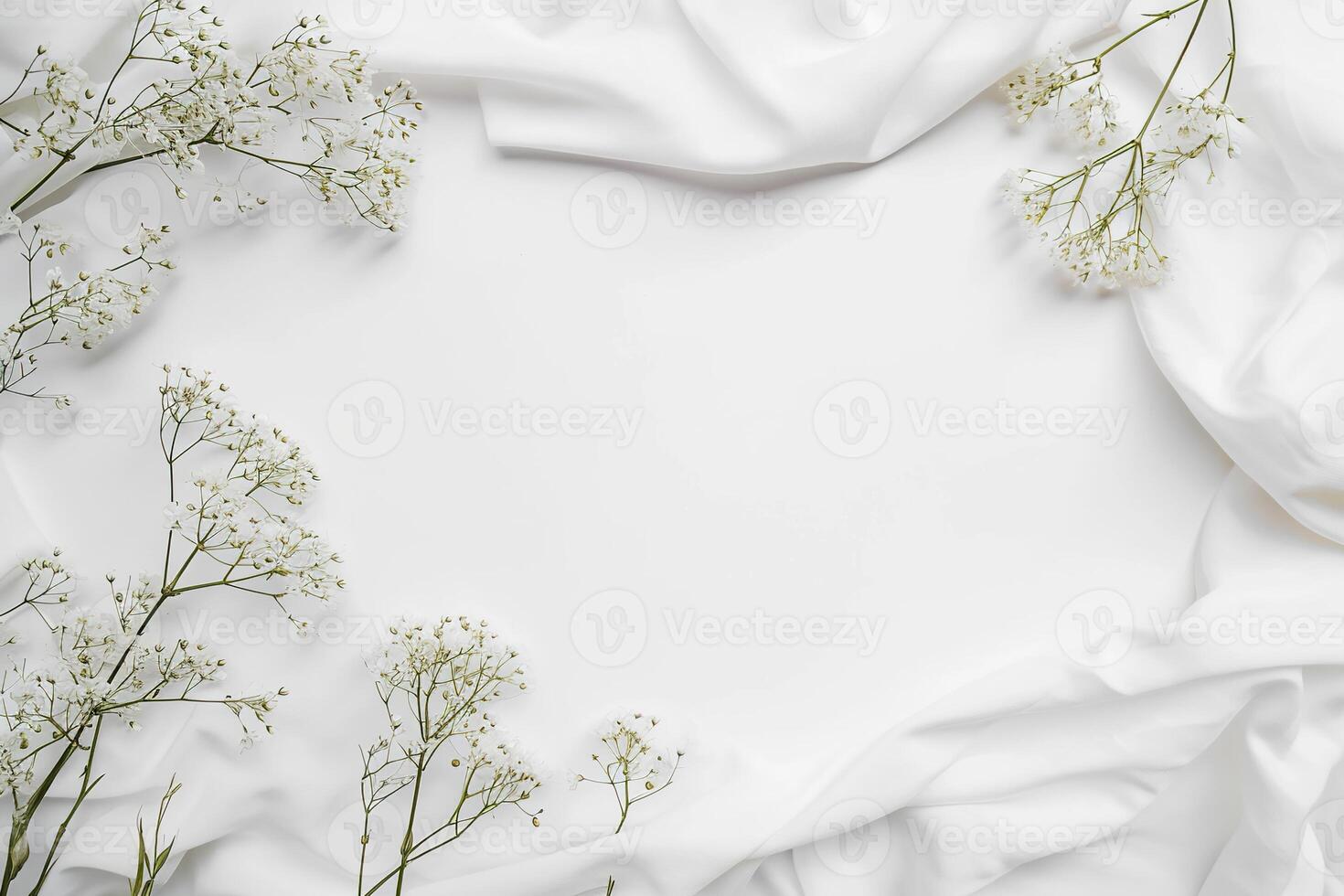 AI generated Wildflowers on white background. Flat lay, top view. photo