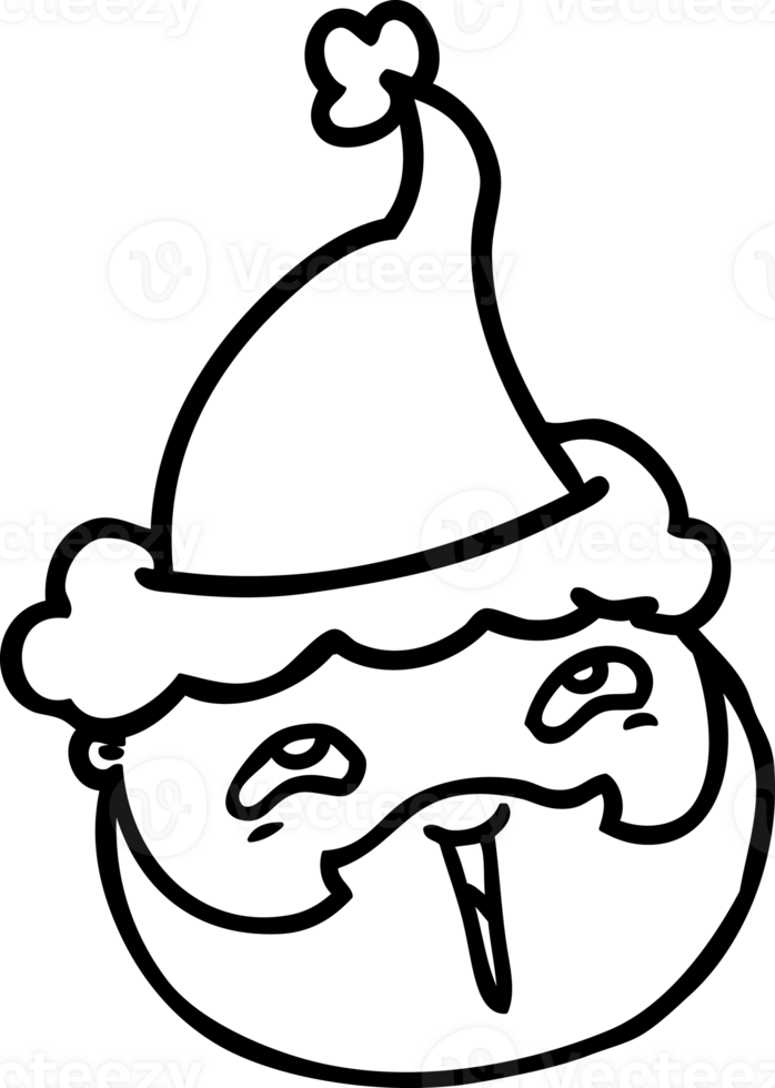 hand drawn line drawing of a male face with beard wearing santa hat icon png