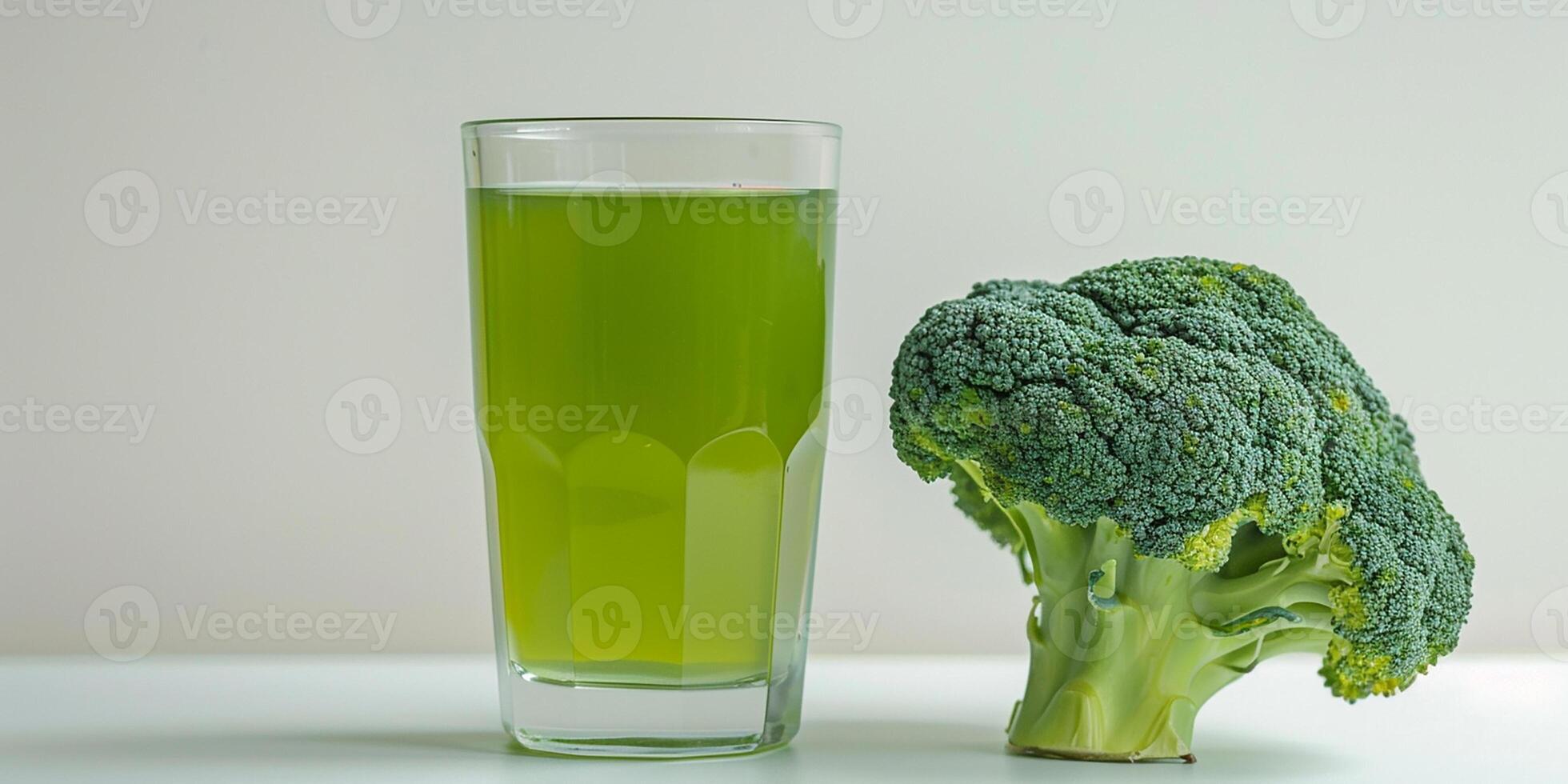 ai generado un vaso de recién exprimido brócoli jugo. sano comiendo foto