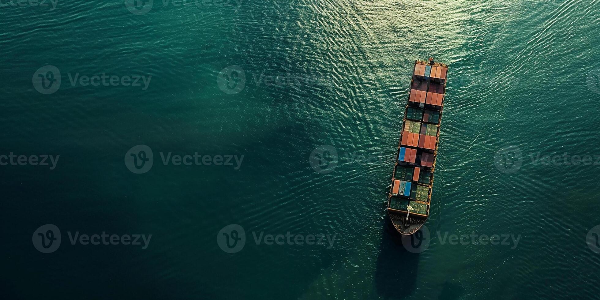 AI generated Container ship in the open ocean. Top view photo