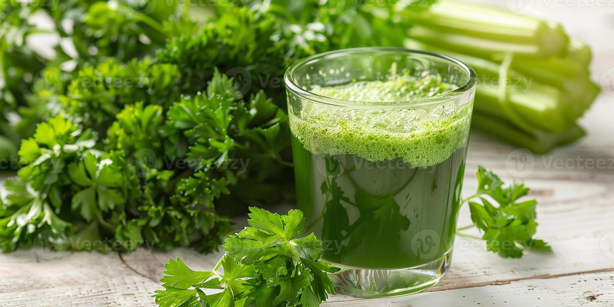 AI generated A glass of freshly squeezed celery juice. Healthy eating photo