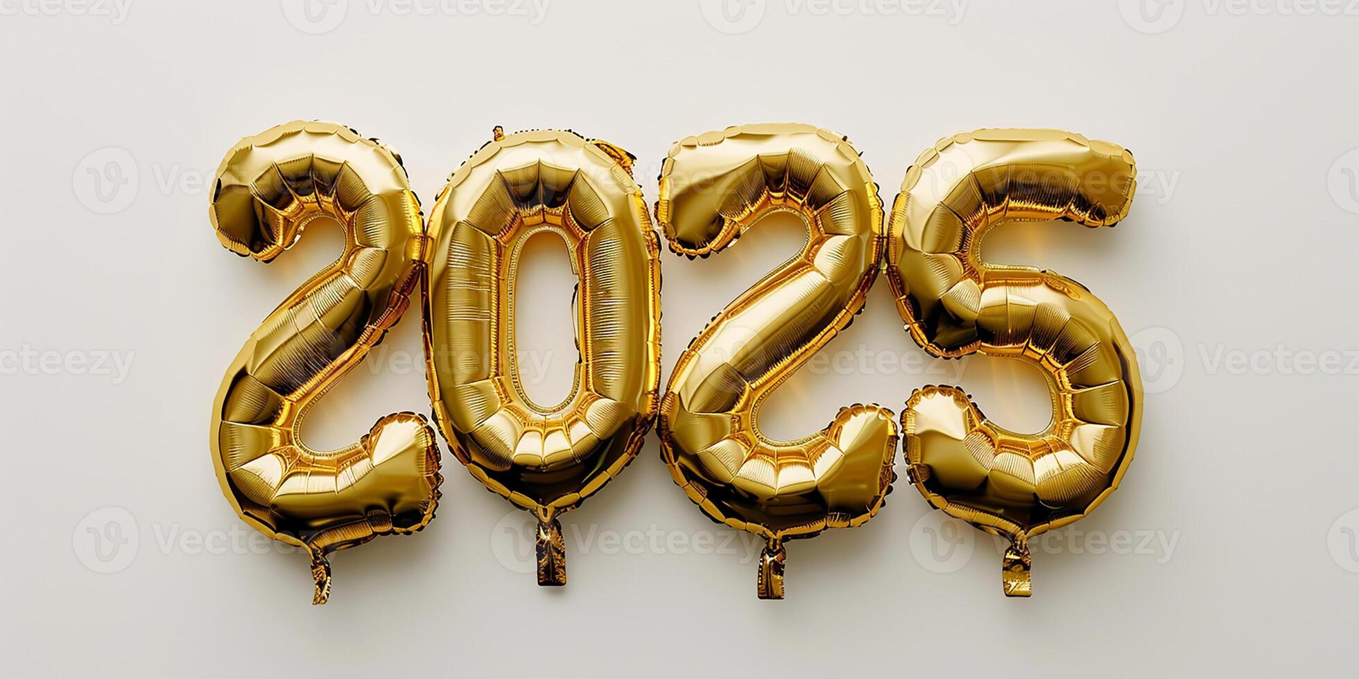 AI generated 2025 made of golden colored balloons on a white background. Happy New Year photo