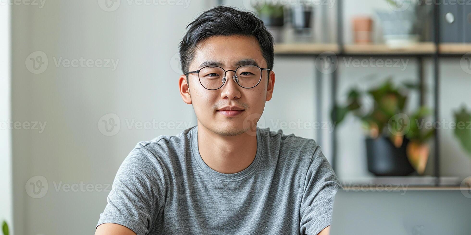 AI generated Portrait of an Asian man, confident and smiling photo