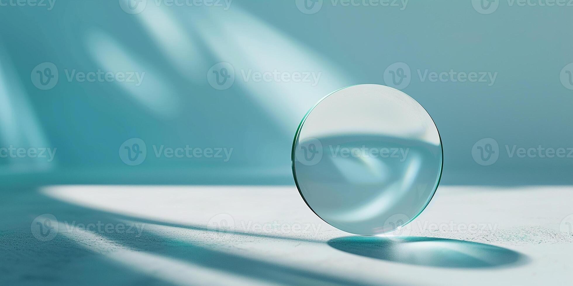 AI generated Glasses lens, glass optical lens close-up on blue background photo