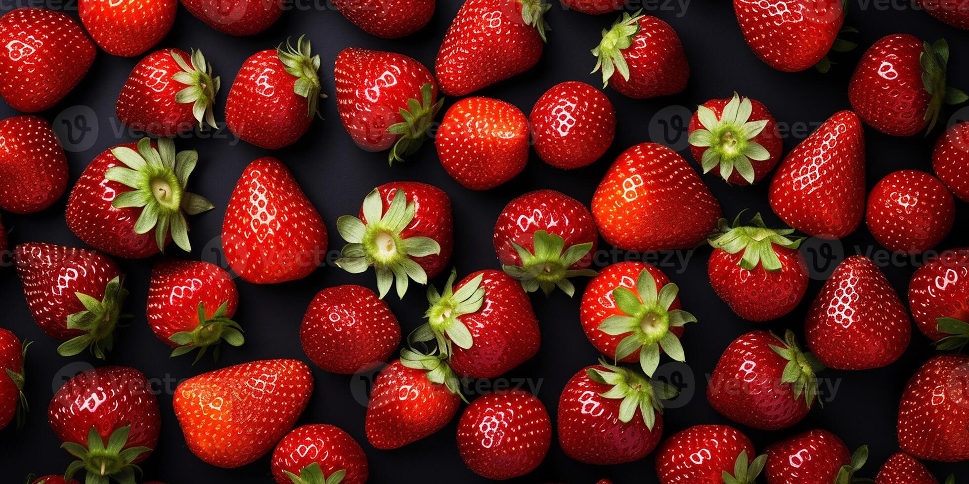 AI generated several strawberries close-up on a dark background. ripe berry, image for advertising photo