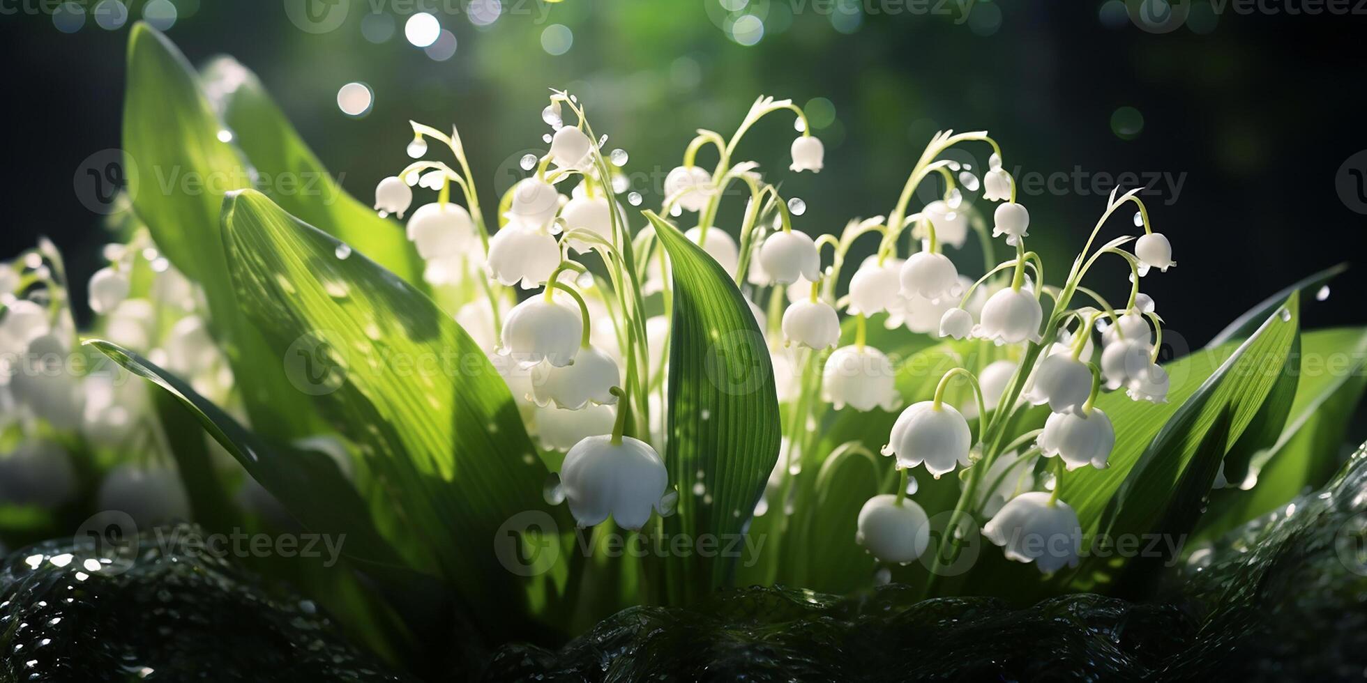 AI generated Photorealistic image of white lily of the valley flowers. photo