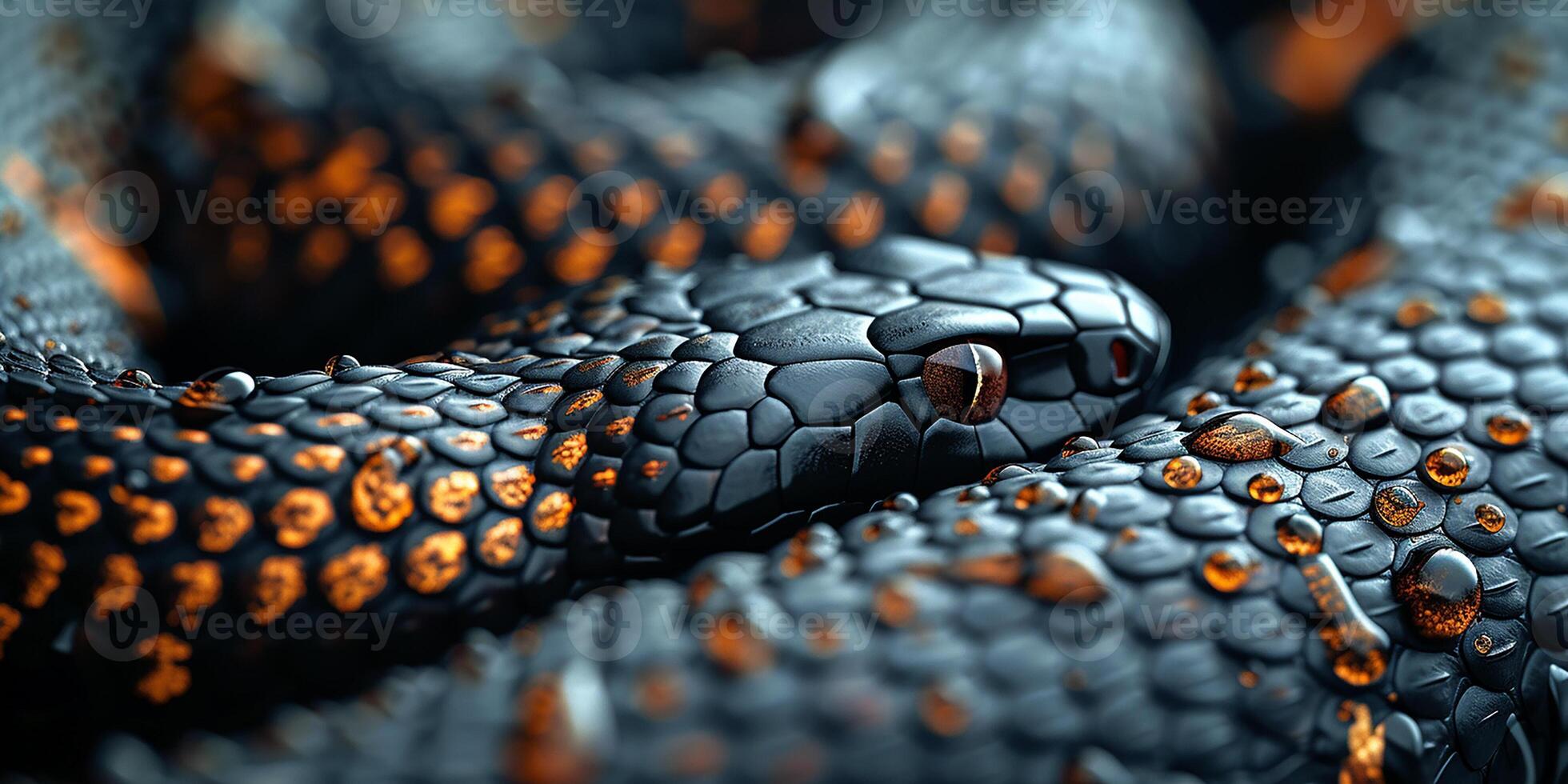 ai generado de cerca de un negro y naranja víbora serpiente foto