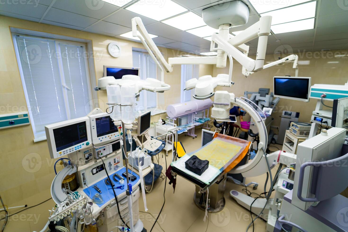 Modern equipment in operating room. Medical devices for neurosurgery. Background. Operating theatre. Selective focus. photo