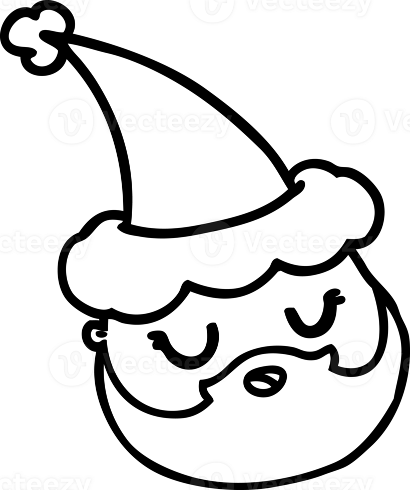 hand drawn line drawing of a male face with beard wearing santa hat icon png