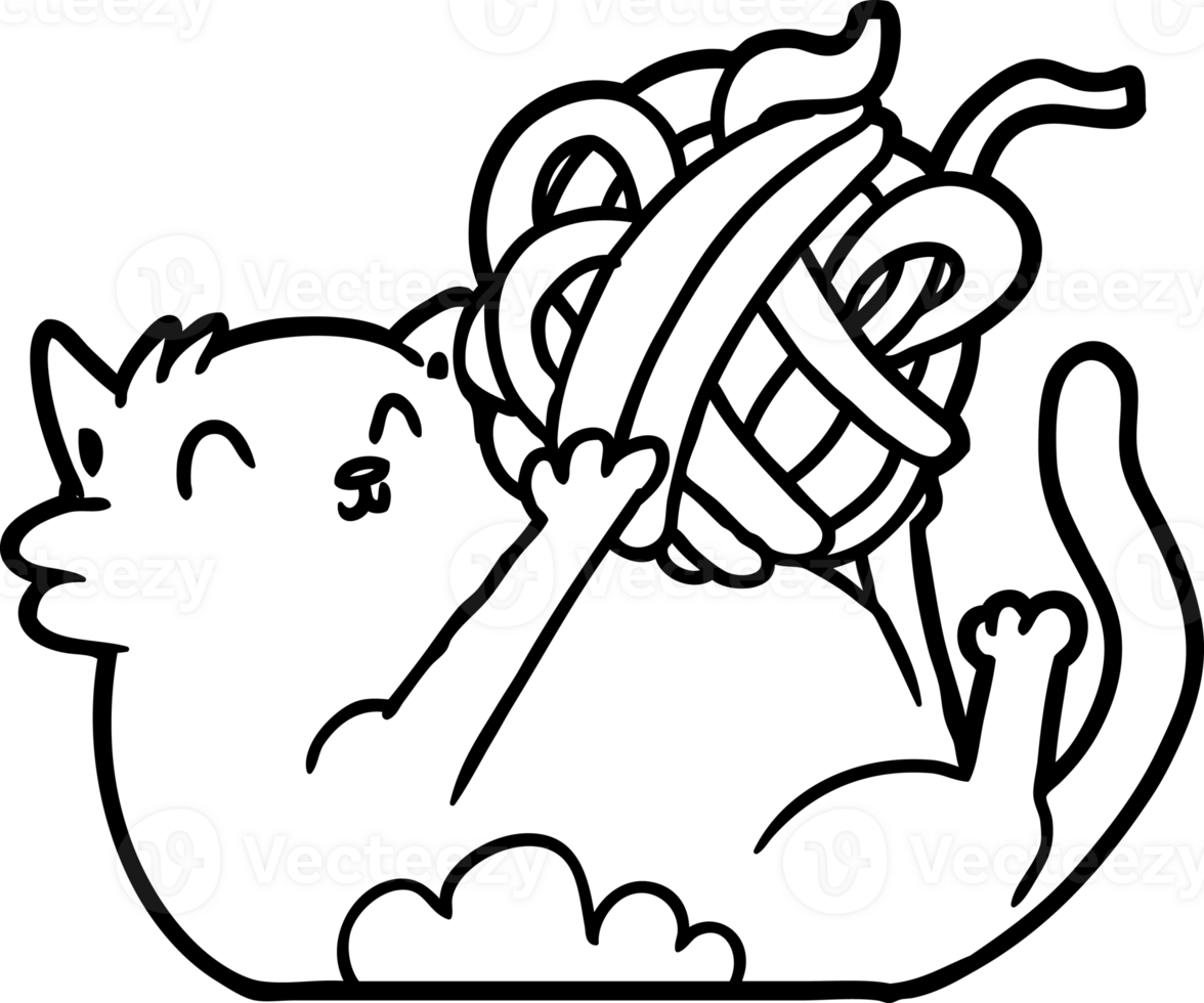 cartoon cat playing with ball of string icon png