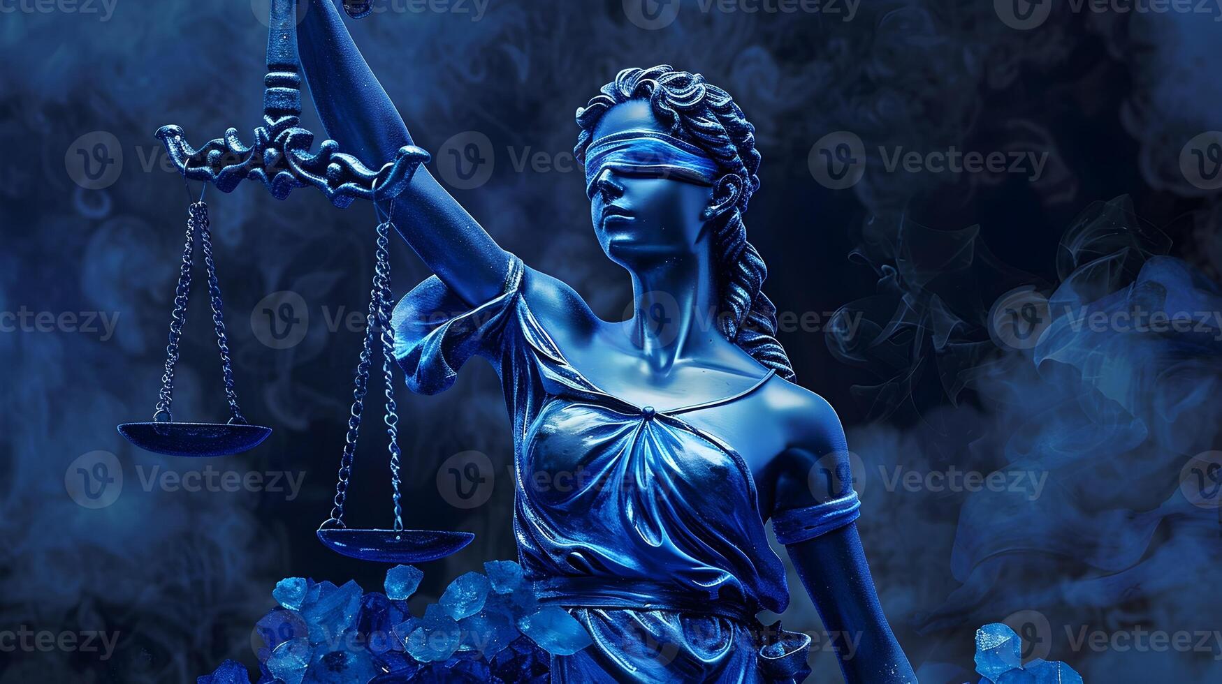 AI generated Sapphire Scales of Justice A Blue Statues Stoic Embrace of Imbalance photo