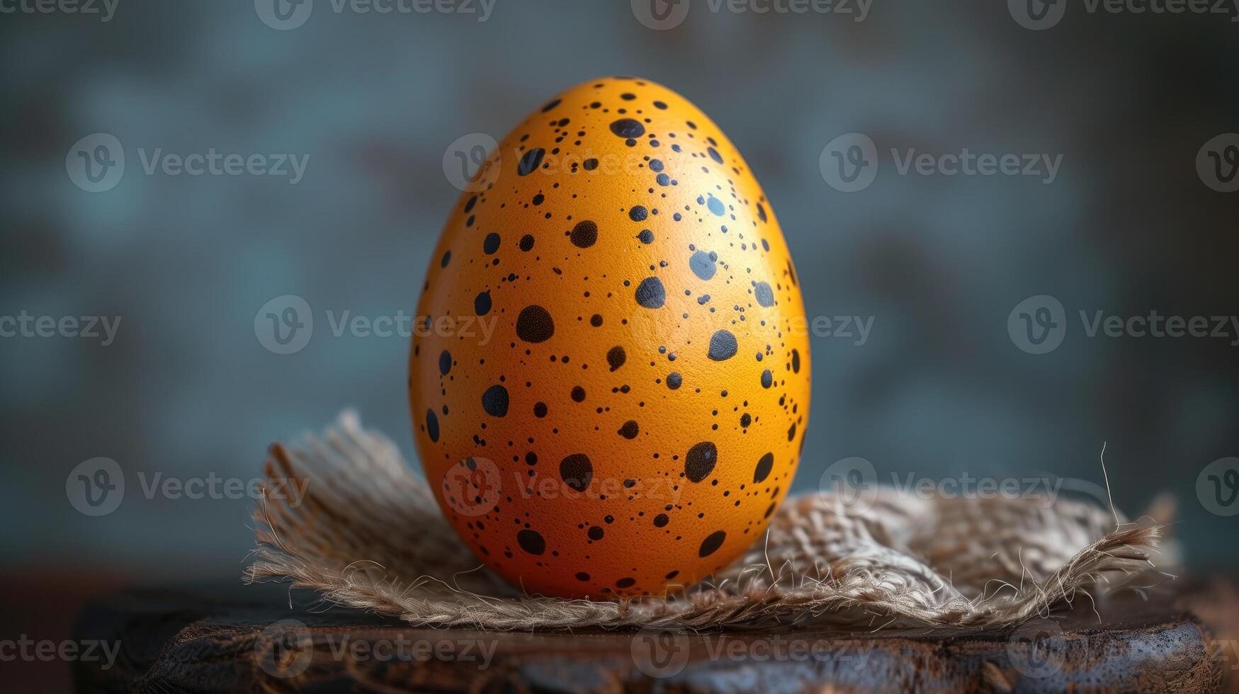 AI generated yellow Easter egg on a wooden background. Vintage style toned image photo