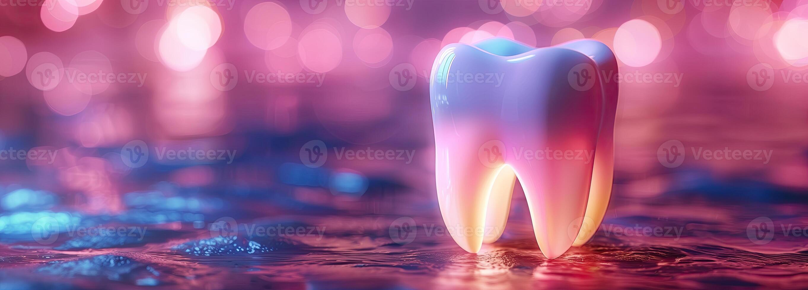 AI generated 3d render of tooth with dental floss on bokeh background, copy space, banner photo
