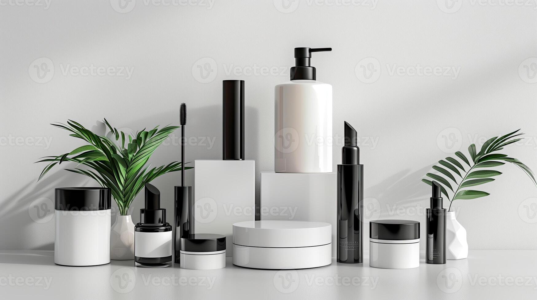 AI generated Mockup of cosmetic products in white background. 3d rendering photo