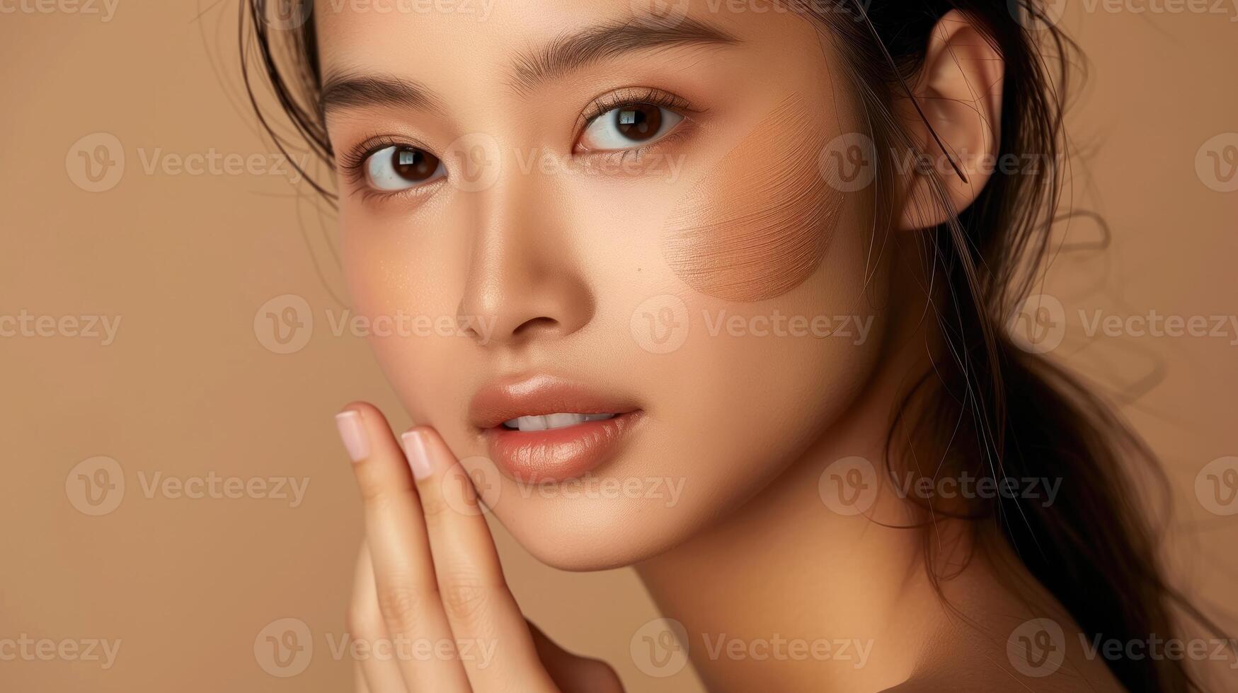 AI generated Beautiful young asian woman with natural make-up. Skin care concept. photo