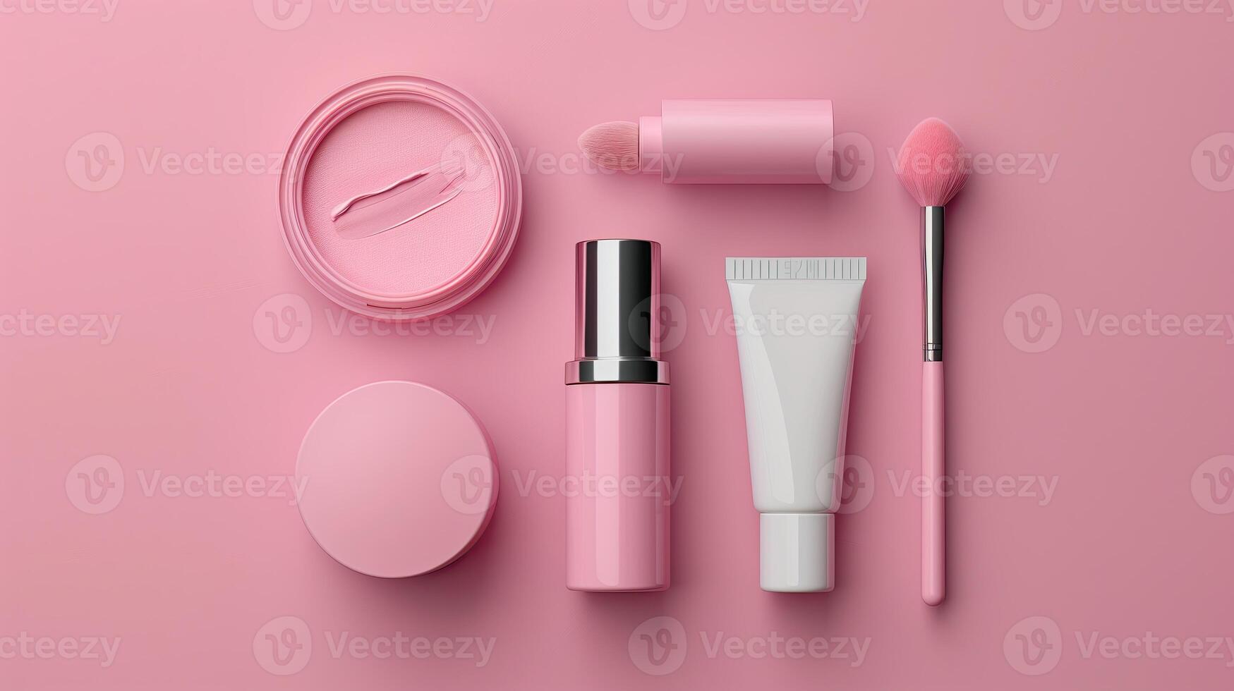 ai generado productos cosméticos en rosado fondo, 3d representación. computadora digital dibujo. foto