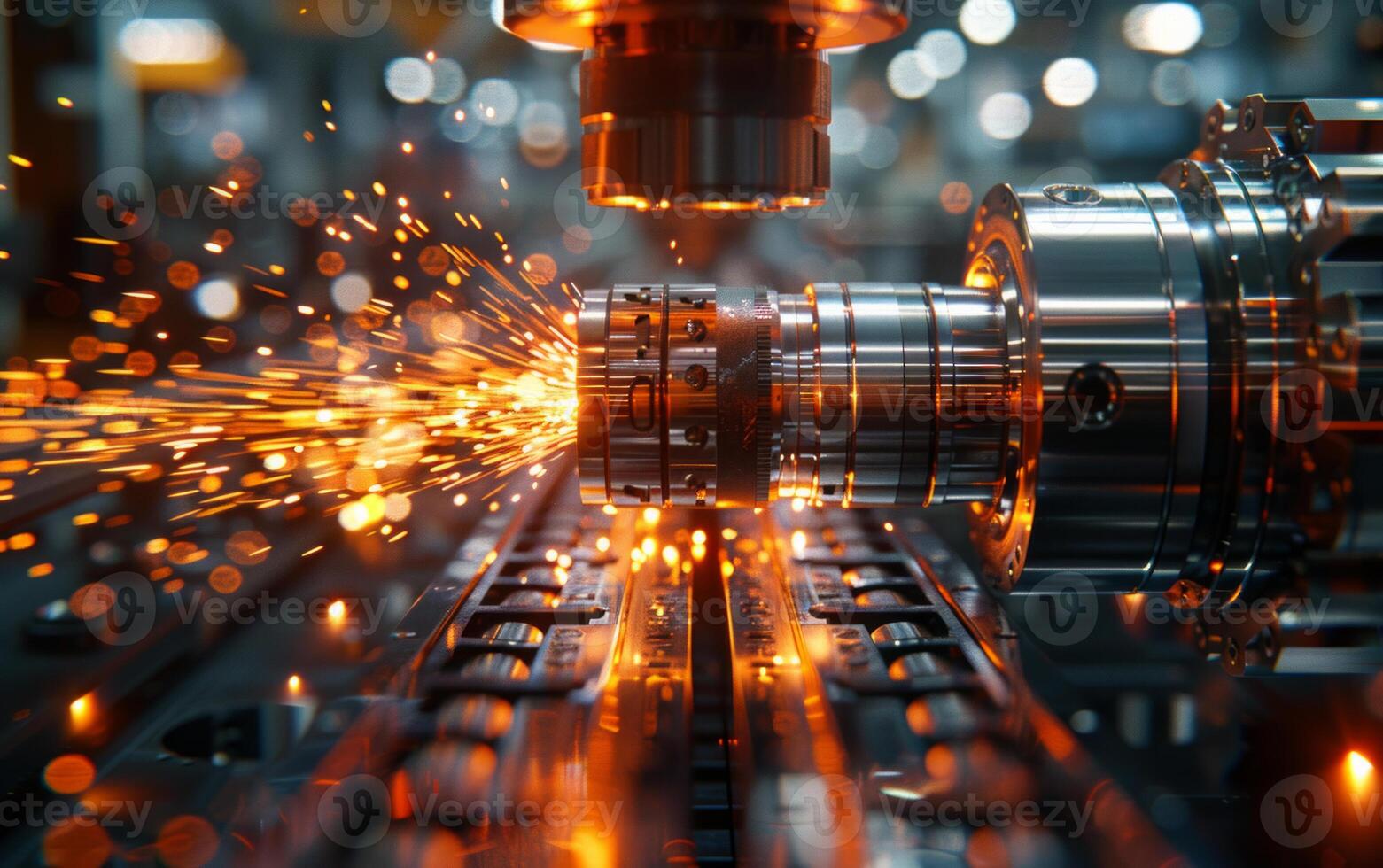 AI generated CNC Laser plasma cutting of metal modern industrial technology. Small depth of field. Warning - authentic shooting in challenging conditions. little bit grain and maybe blurred. photo