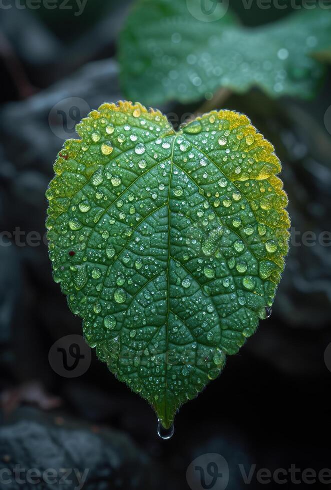 AI generated Green leaf with water droplets photo