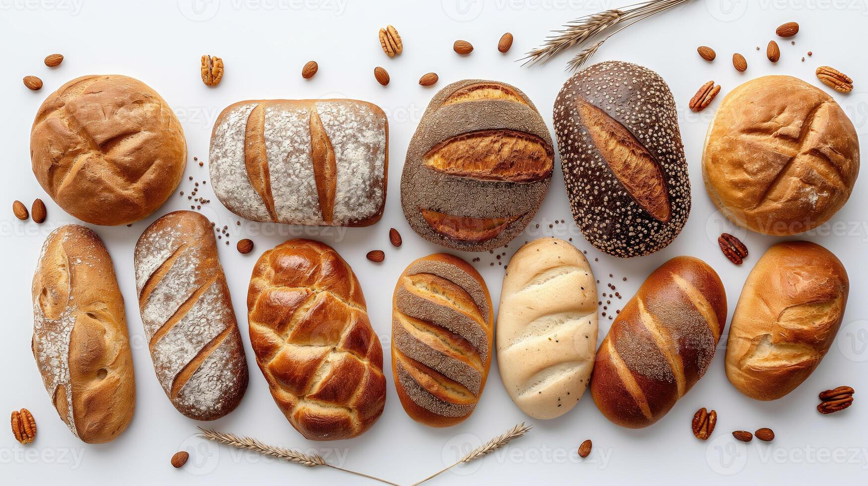 ai generado diferente tipos de un pan en un blanco antecedentes. panadería productos foto