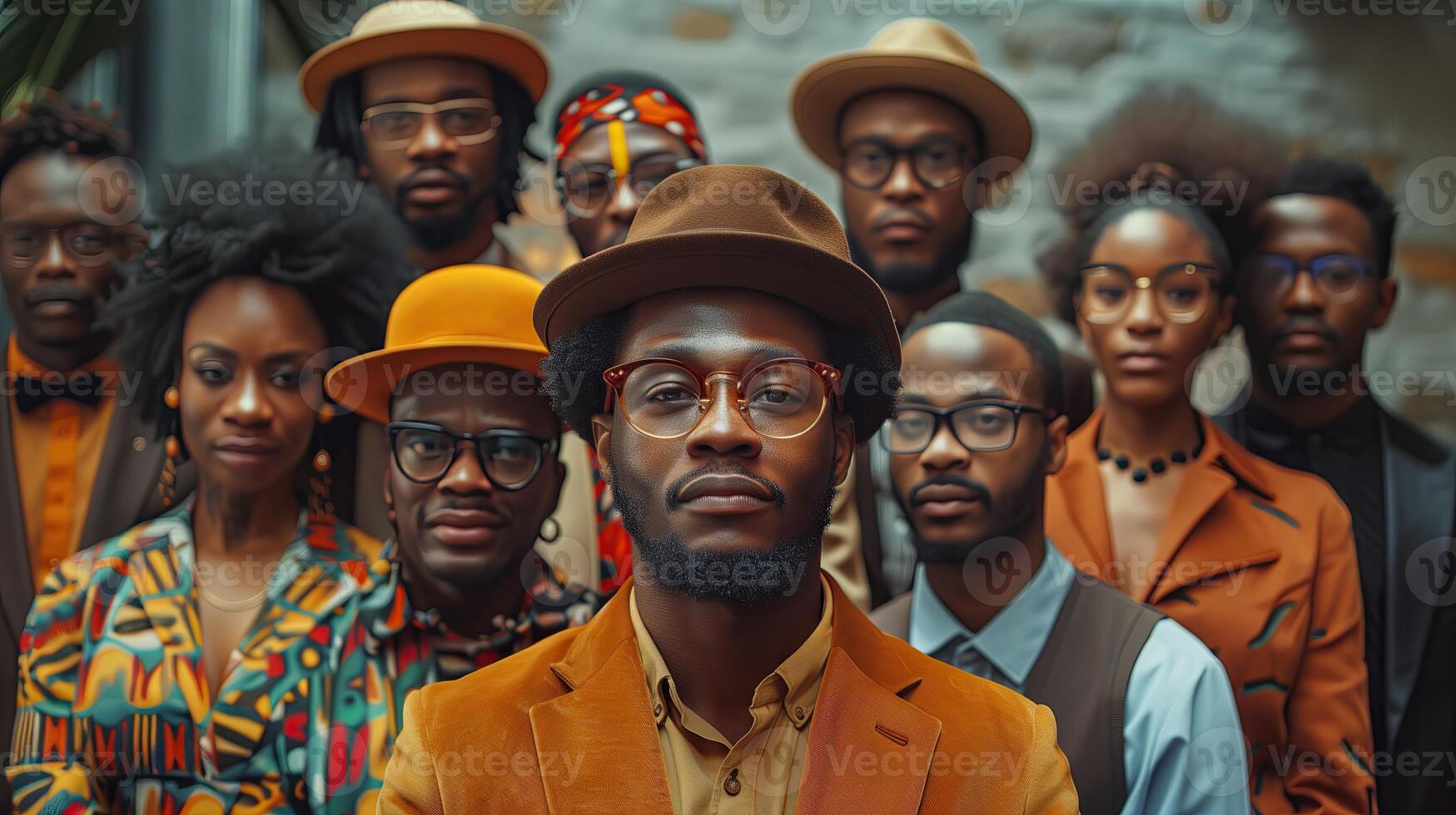 ai generado grupo de africano americano personas en elegante ropa. negro historia mes concepto. foto