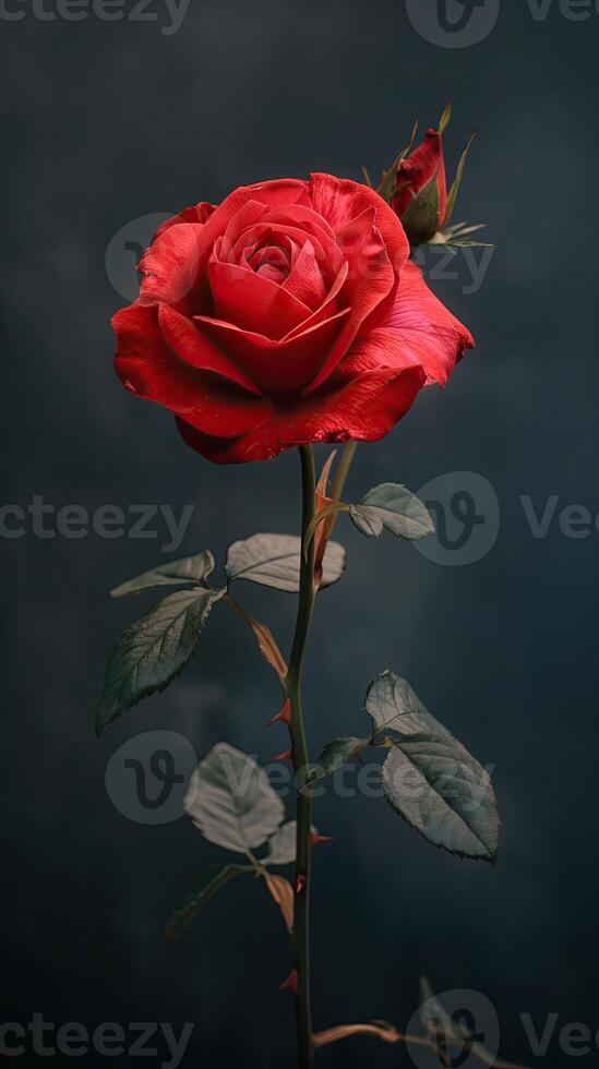 AI generated Red rose on a dark background. Close-up. photo