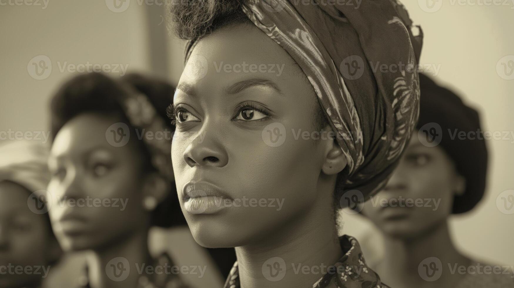 AI generated Portrait of young beautiful african woman in studio. Black and white. Black History Month concept. photo