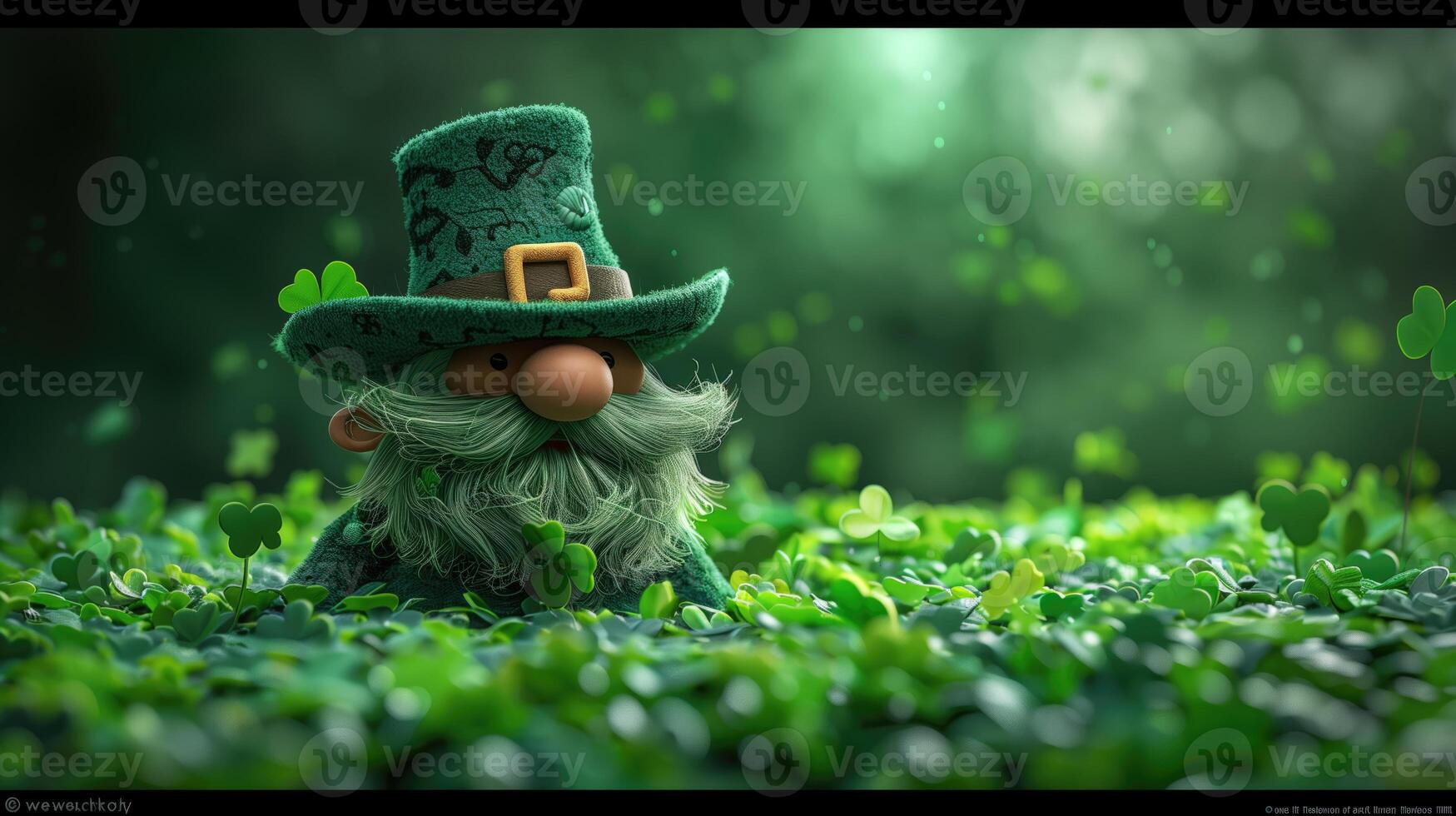 AI generated Leprechaun on green clover background. 3d render. St. Patrick's Day photo