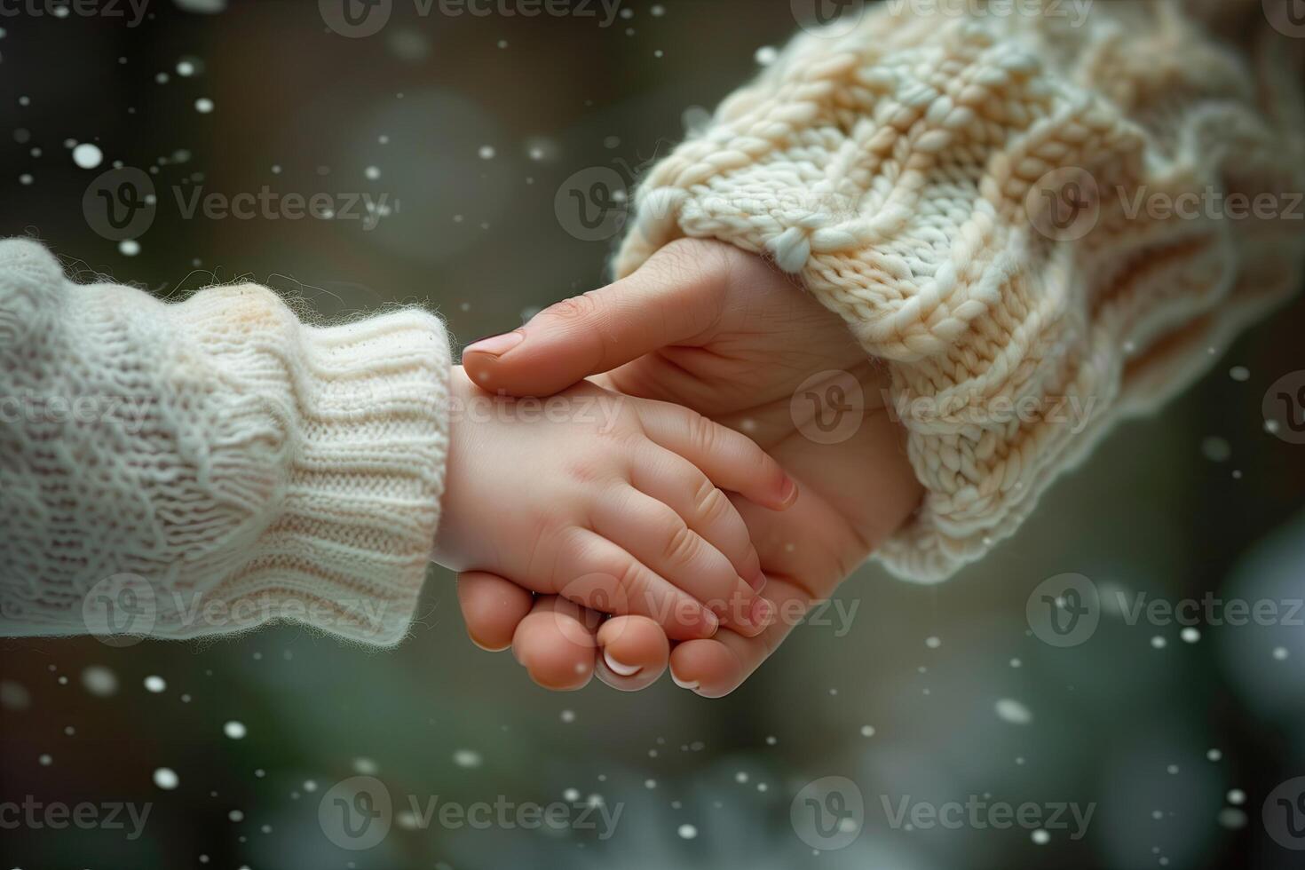 AI generated Mother and child holding hands, close-up view. Winter concept. Mother's day photo