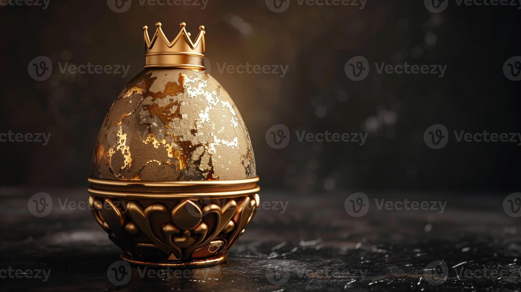 AI generated Easter egg with golden crown. 3d render. Black background, copy space photo