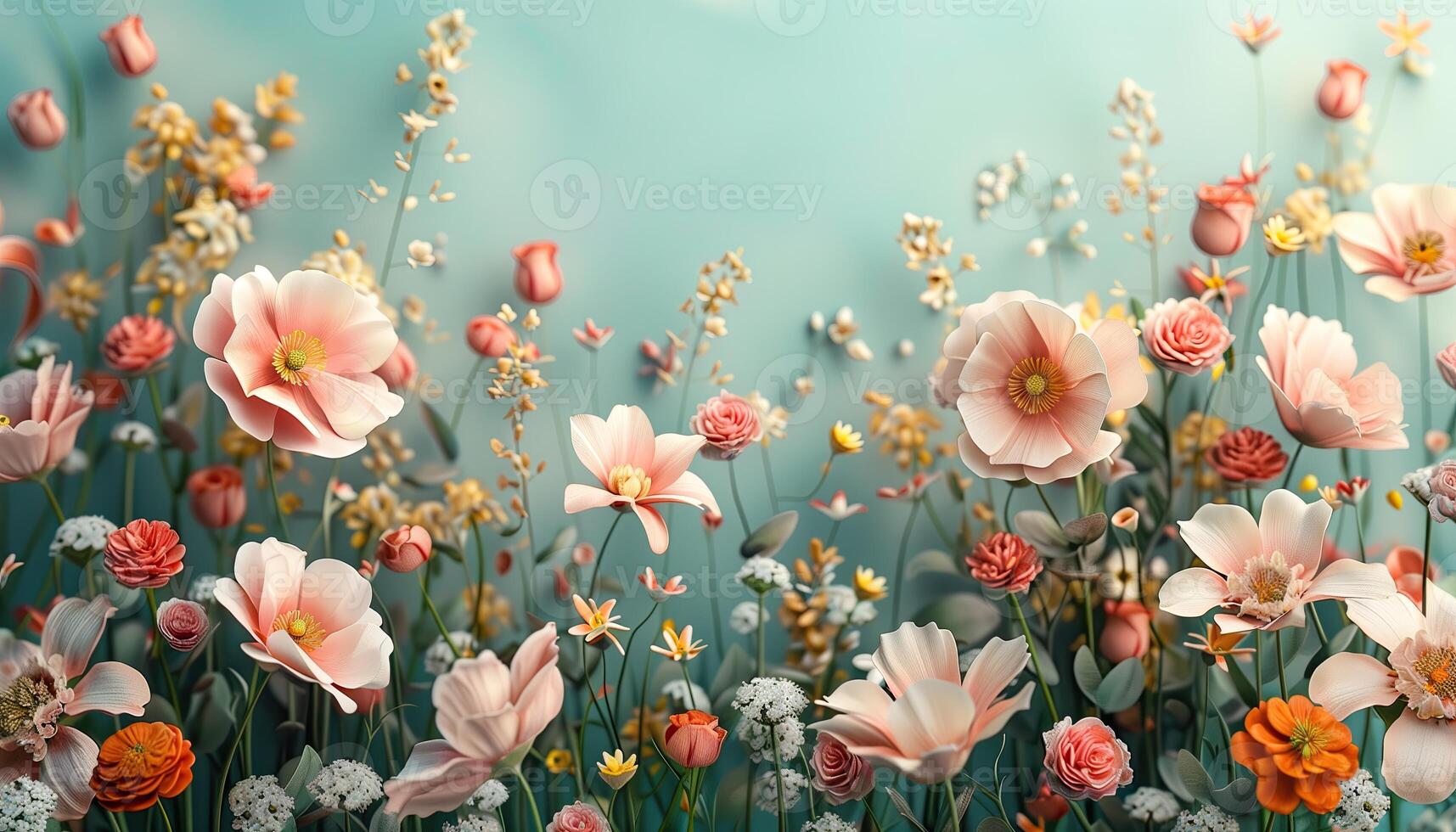 AI generated Flowers background. Floral wallpaper. Spring flowers. 3d illustration photo