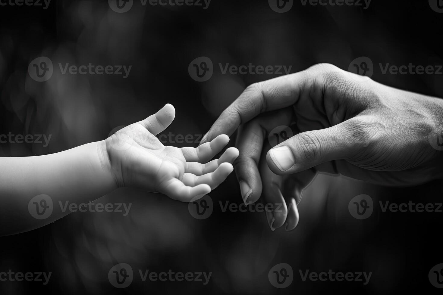 ai generado padre y hijo participación manos, negro y blanco imagen. de la madre día, familia concepto foto