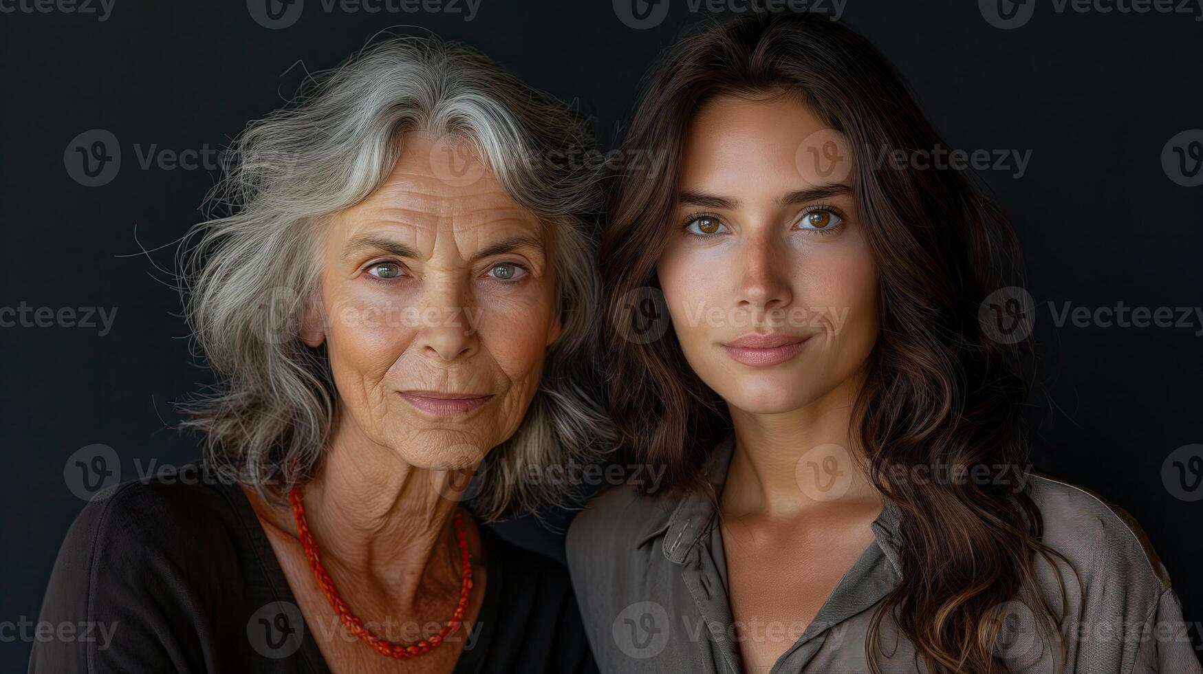 AI generated Portrait of a senior mother and daughter at home. Portrait of a mother and daughter. photo