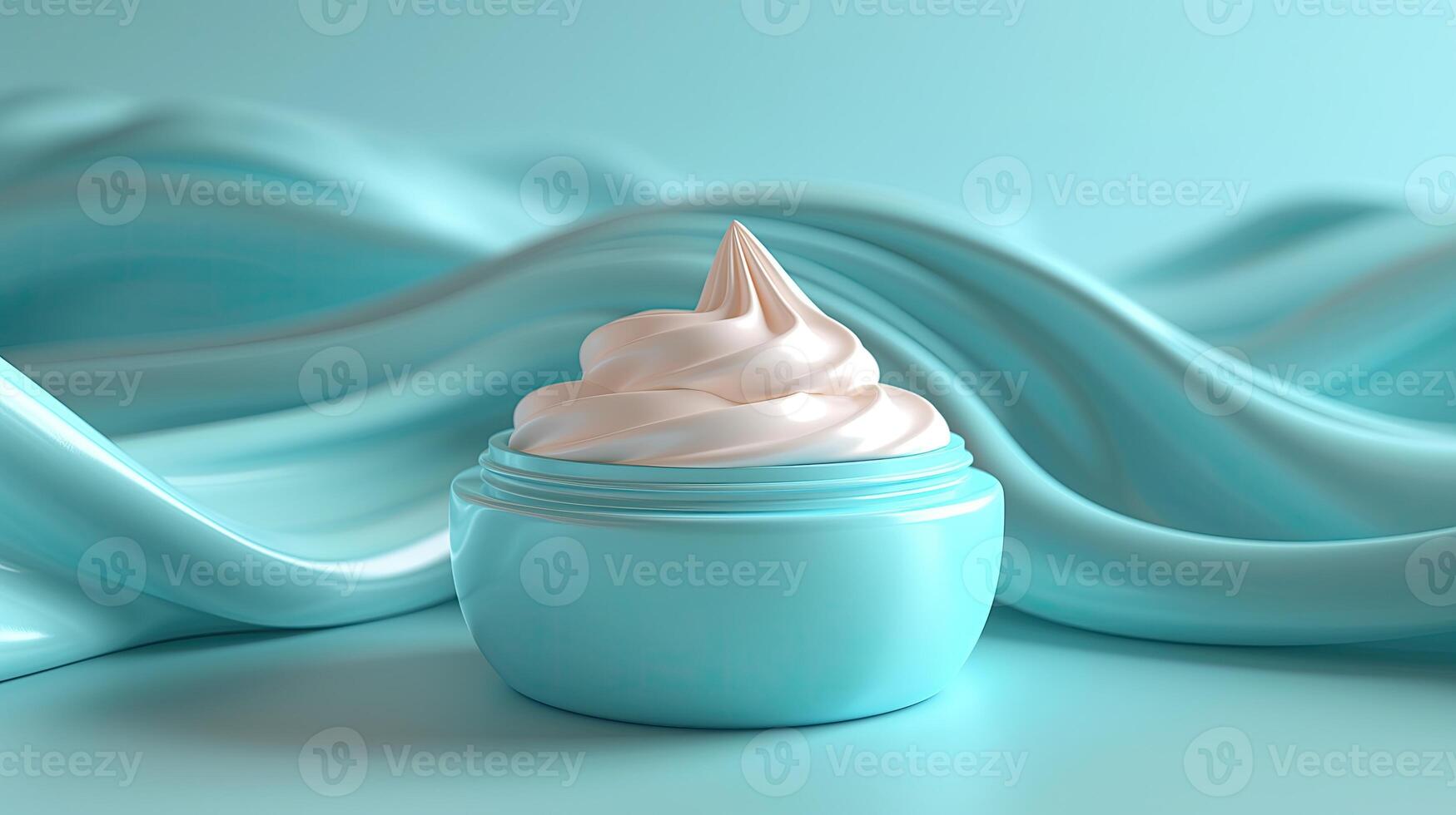 AI generated Cosmetic cream in a jar on a blue background. 3d rendering, mockup photo