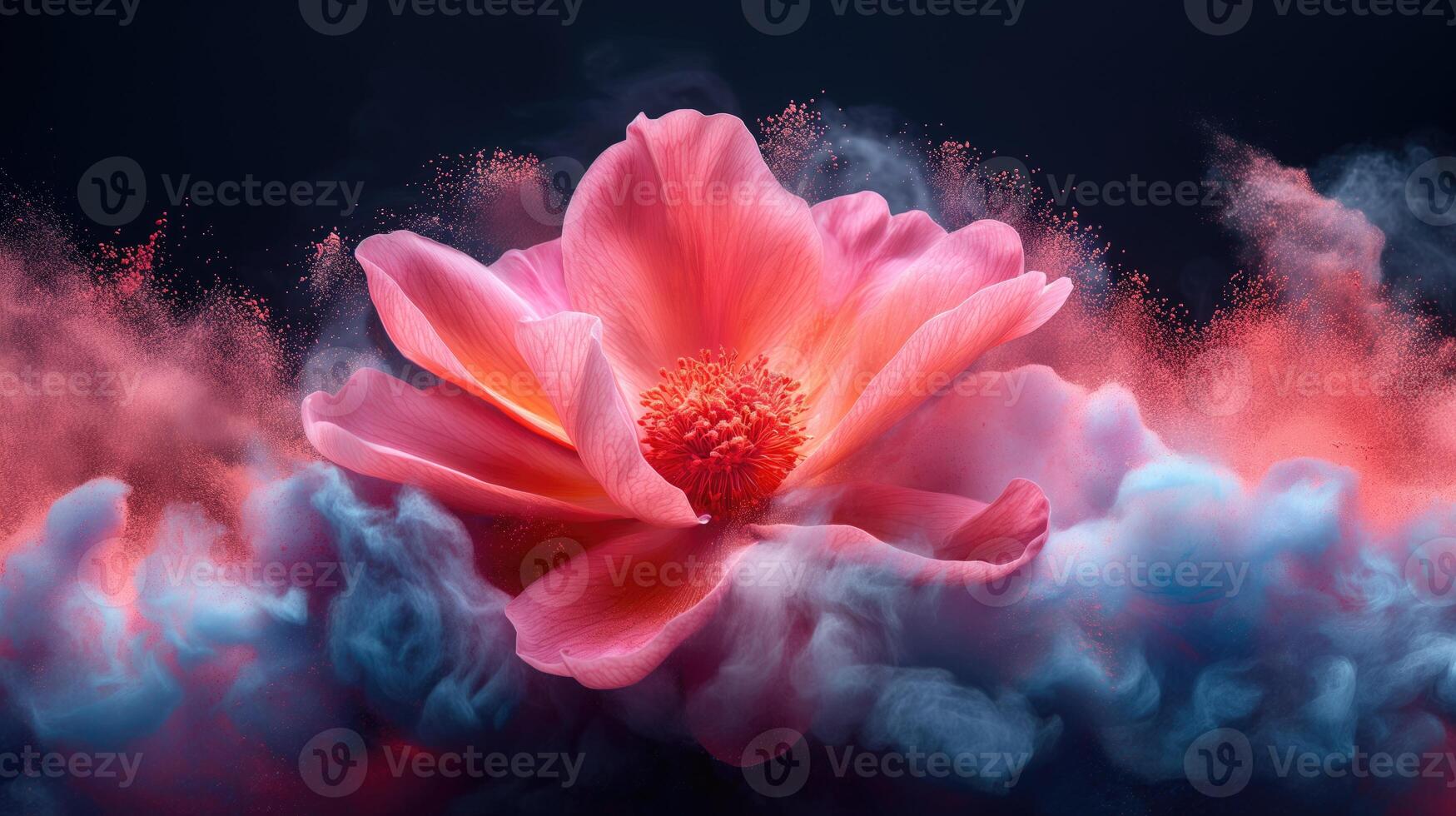 AI generated Pink flower in the fog. 3d rendering, 3d illustration. photo