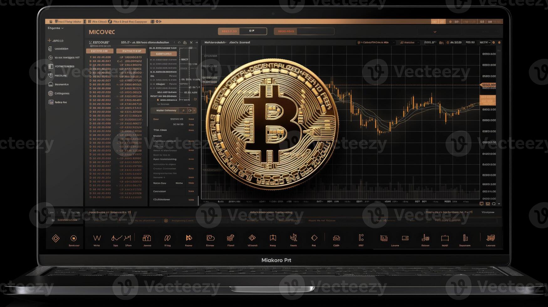 ai generado bitcoin en el antecedentes de el monitor de el ordenador portátil. vector ilustración foto