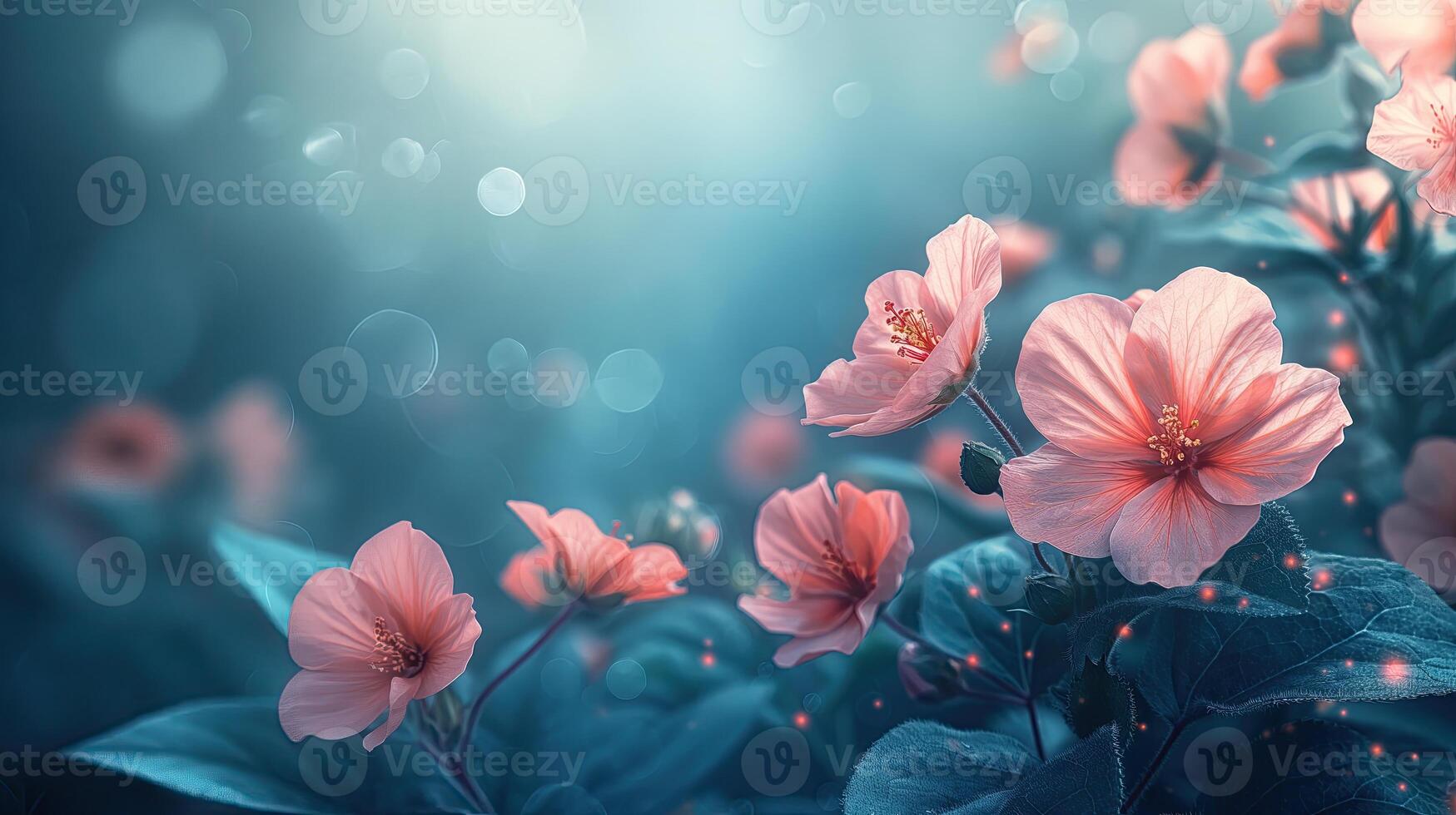 AI generated Beautiful pink hibiscus flowers with bokeh background, copy space photo