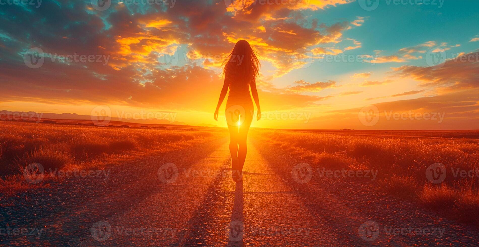 ai generado corriendo niña a atardecer, Deportes correr, sano estilo de vida - ai generado imagen foto