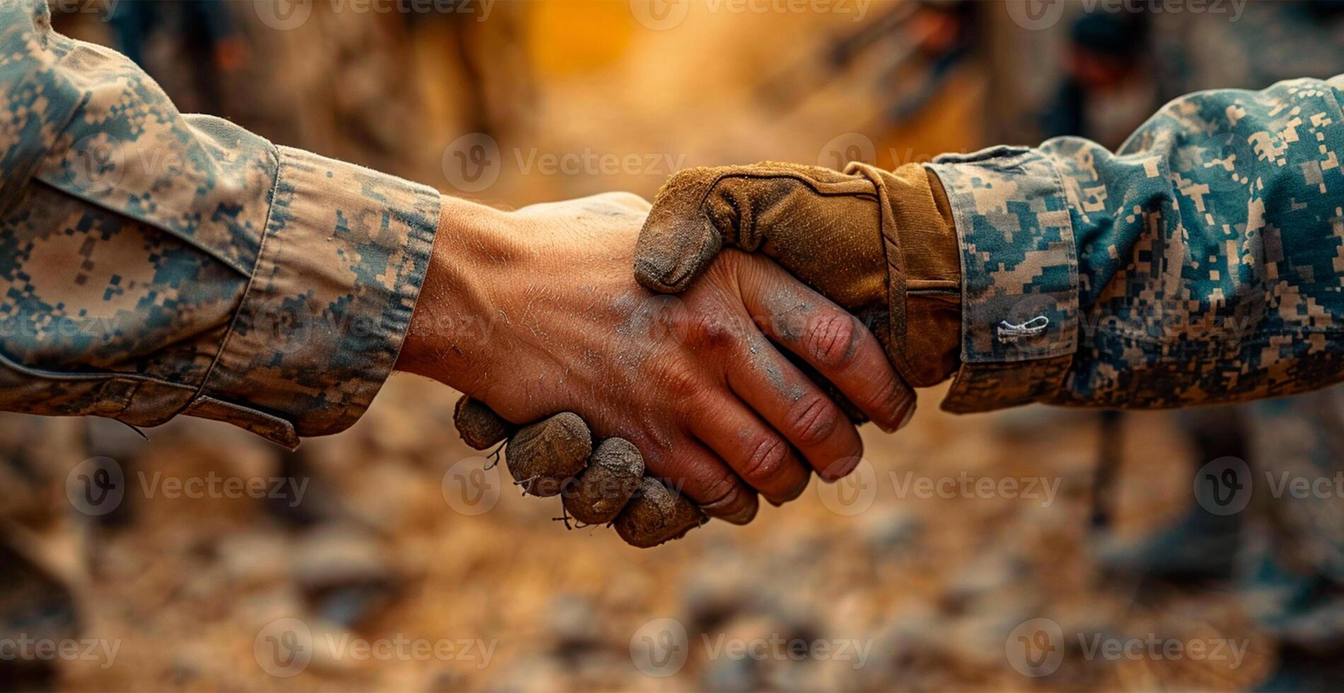 AI generated Military shake hands, peace negotiations, end of war - AI generated image photo