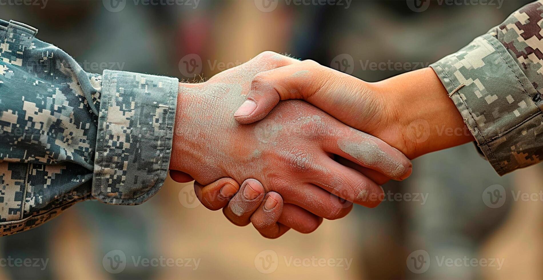AI generated Military shake hands, peace negotiations, end of war - AI generated image photo