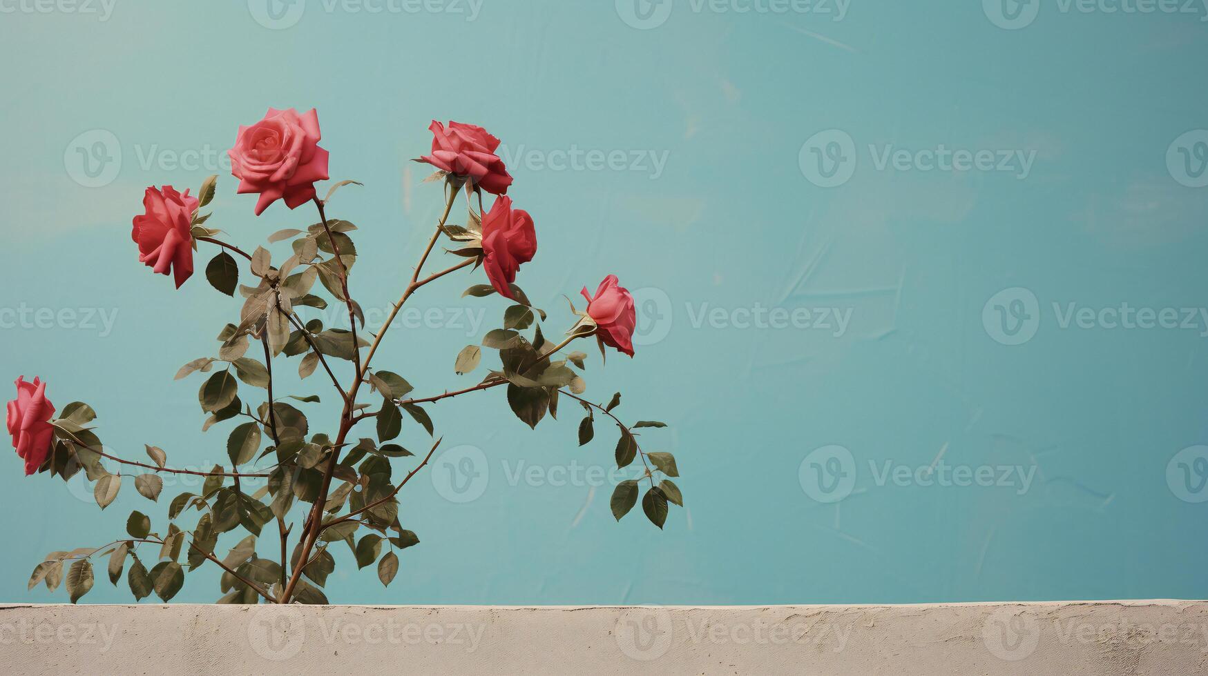 AI generated red roses against a blue wall photo