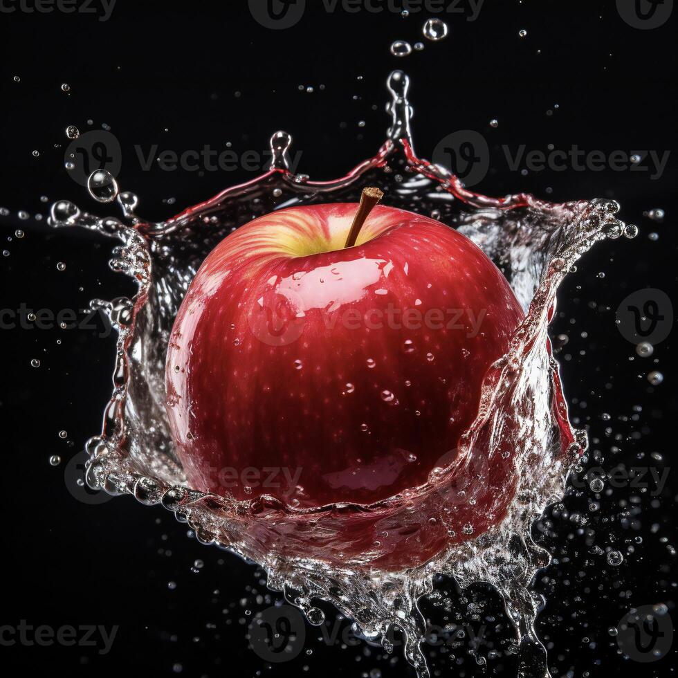 AI generated an apple is being splashed with water photo