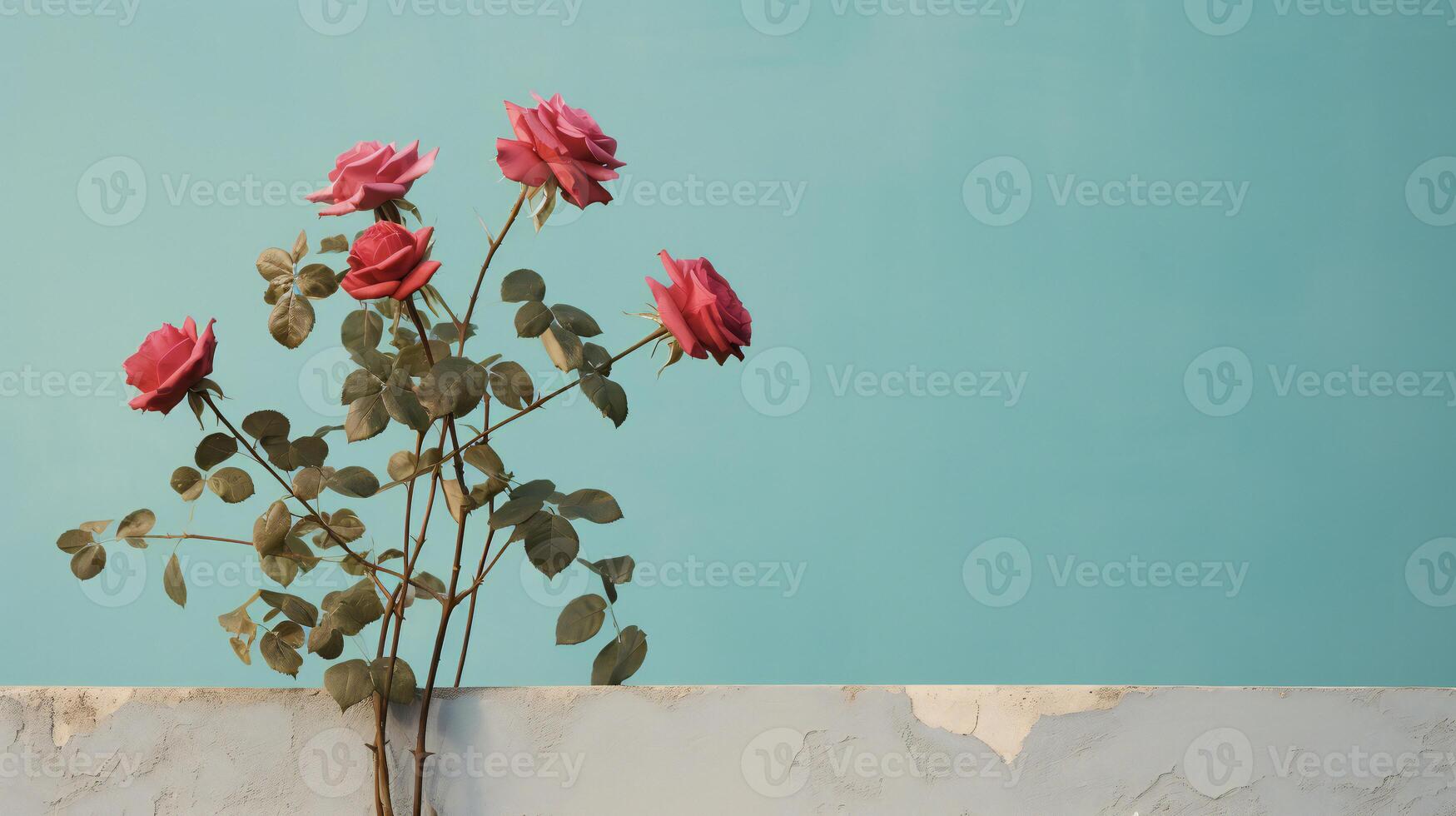 AI generated red roses against a blue wall photo