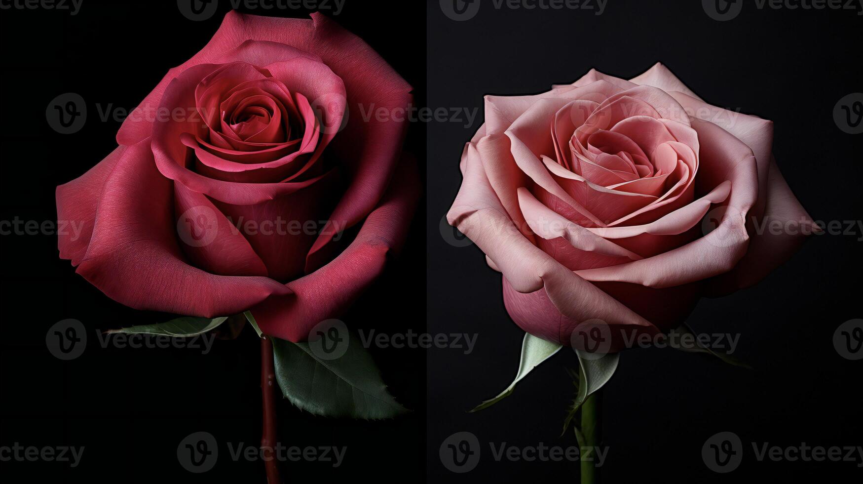 AI generated two roses are shown in different positions photo