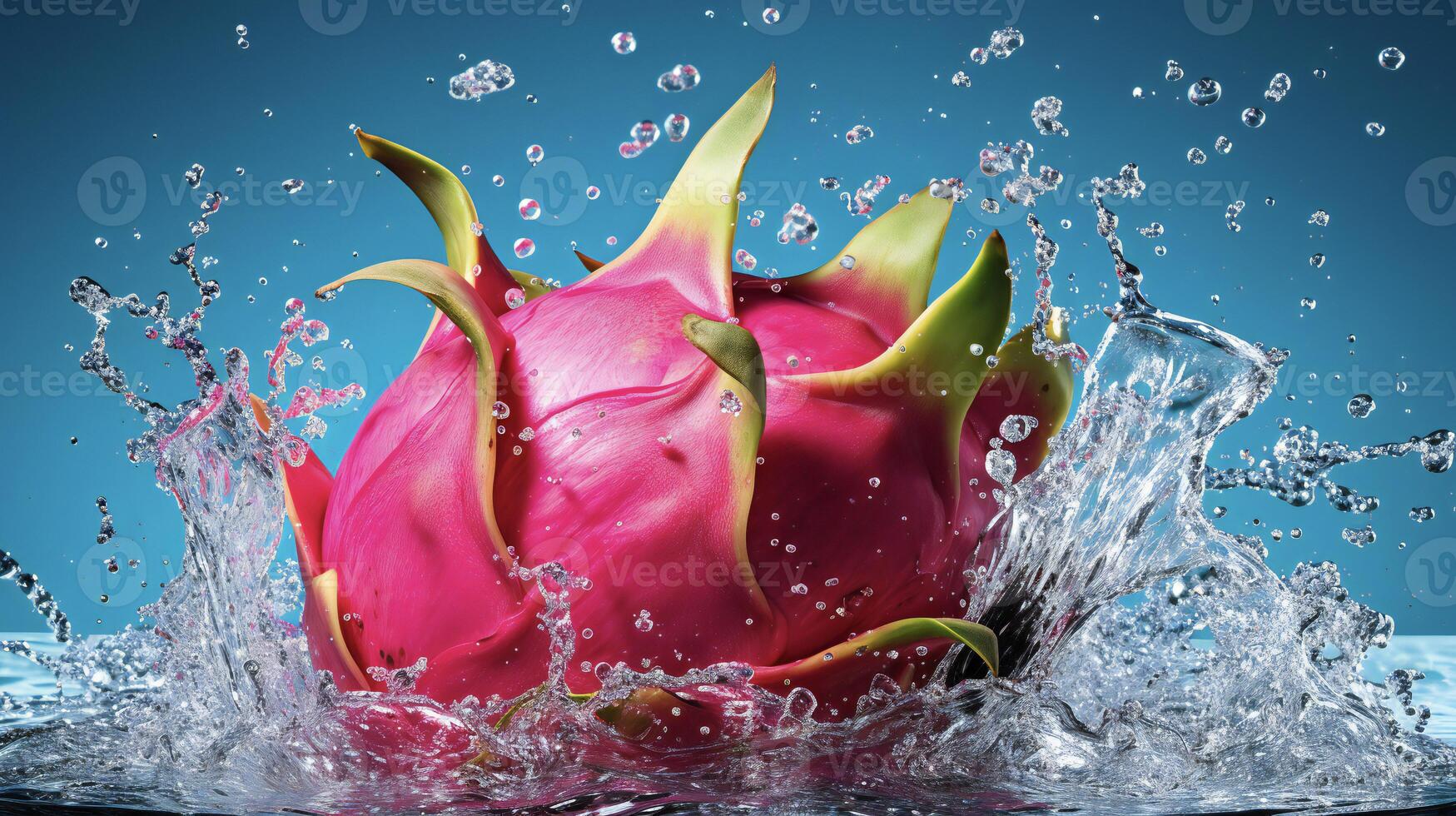 AI generated a dragon fruit is splashing water photo