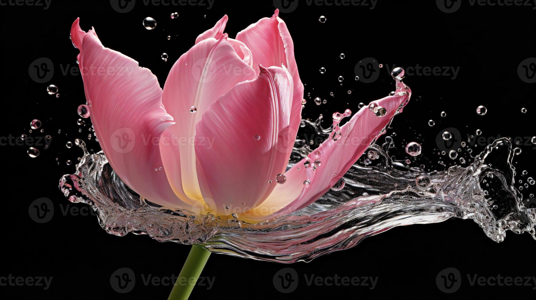 AI generated a pink tulip is splashing water in the air photo