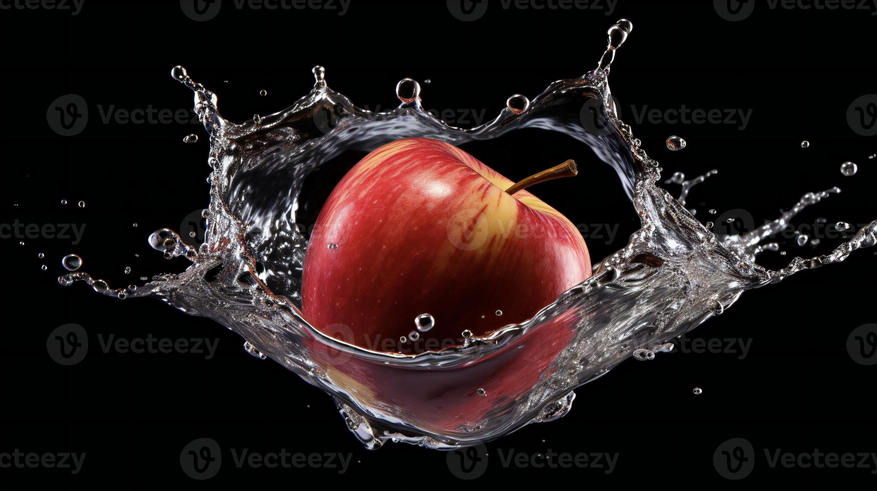 AI generated an apple is splashing in water photo