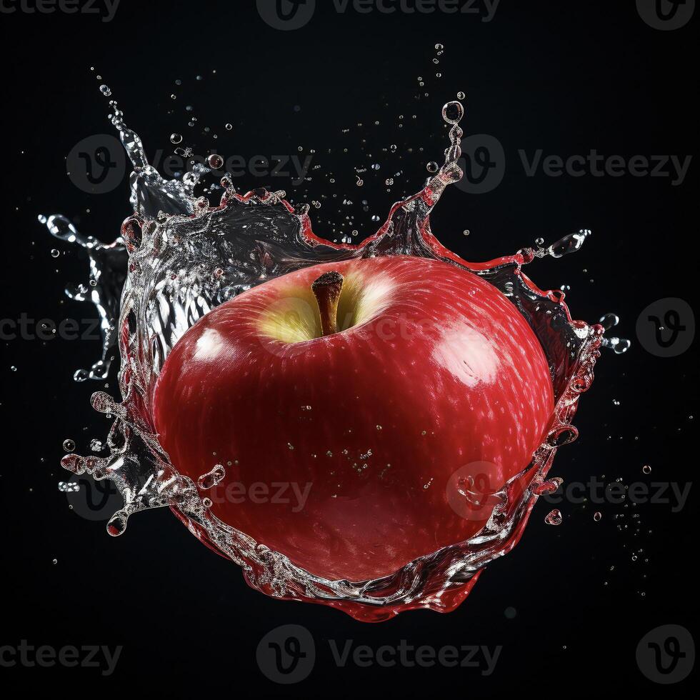 AI generated an apple is being splashed with water photo