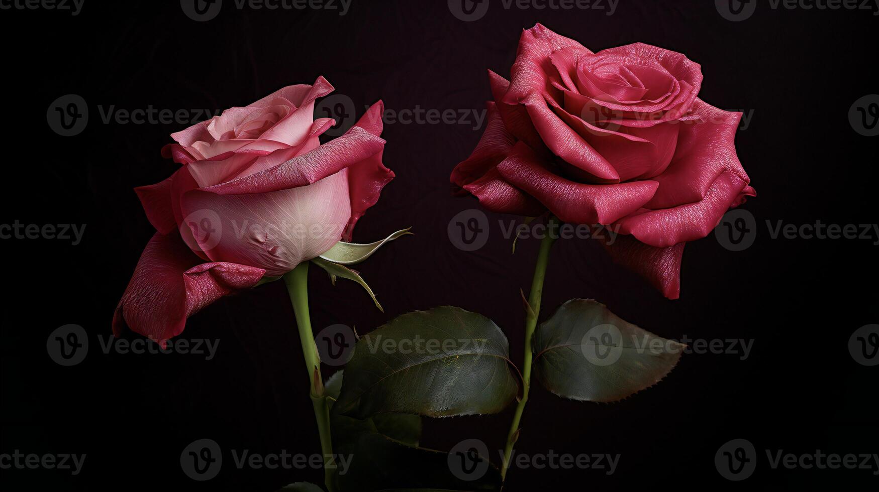 AI generated two roses are shown against a dark background photo